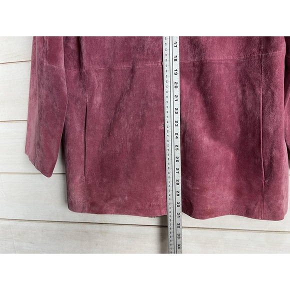 Bernardo Coat Womens Large Pink Suede Leather Button Front Lined Mid Length - Picture 7 of 10
